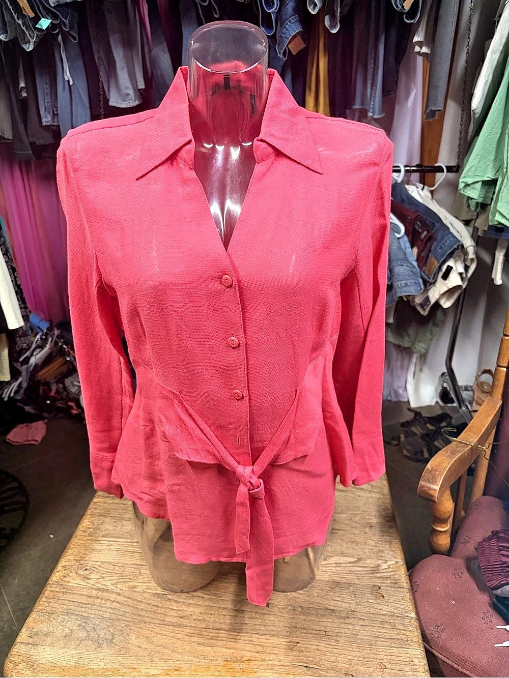 Nie + Zoe Pink Tie-Front Button Down Size Medium Like New